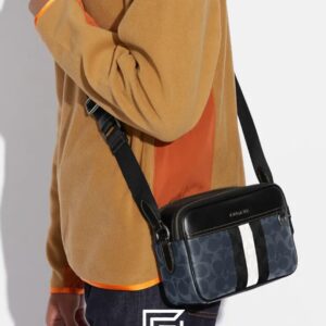 Bags,Leather,Men,Women Graham Crossbody Bag In Blocked Signature Canvas With Varsity Stripe C9965 Coach