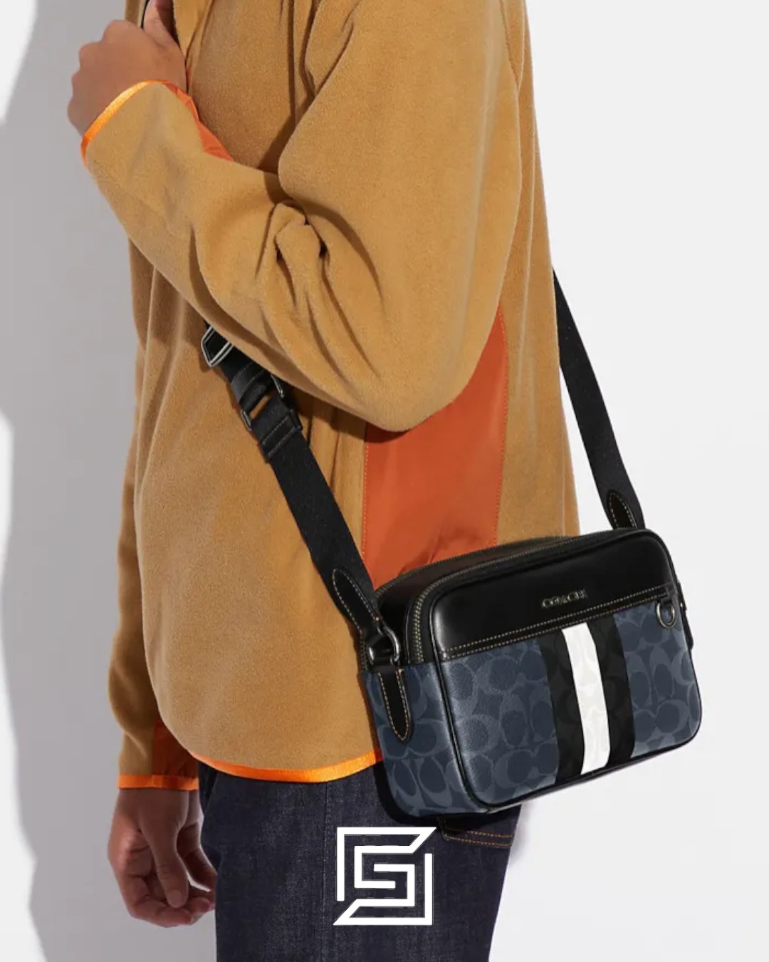 Bags,Leather,Men,Women Graham Crossbody Bag In Blocked Signature Canvas With Varsity Stripe C9965 Coach