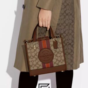 Bags,Leather,Women Dempsey Tote Bag In Signature Jacquard With Stripe And Coach Patch Style No. C8417 Brown Coach