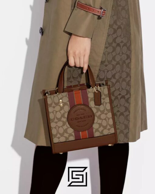 Bags,Leather,Women Dempsey Tote Bag In Signature Jacquard With Stripe And Coach Patch Style No. C8417 Brown Coach