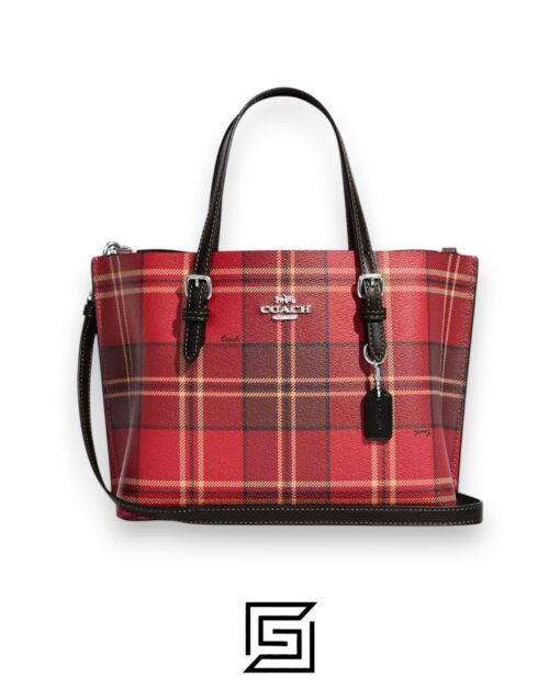 Bags,Leather,Women Mollie Tote Bag 25 With Tartan Plaid Print CC874 Coach