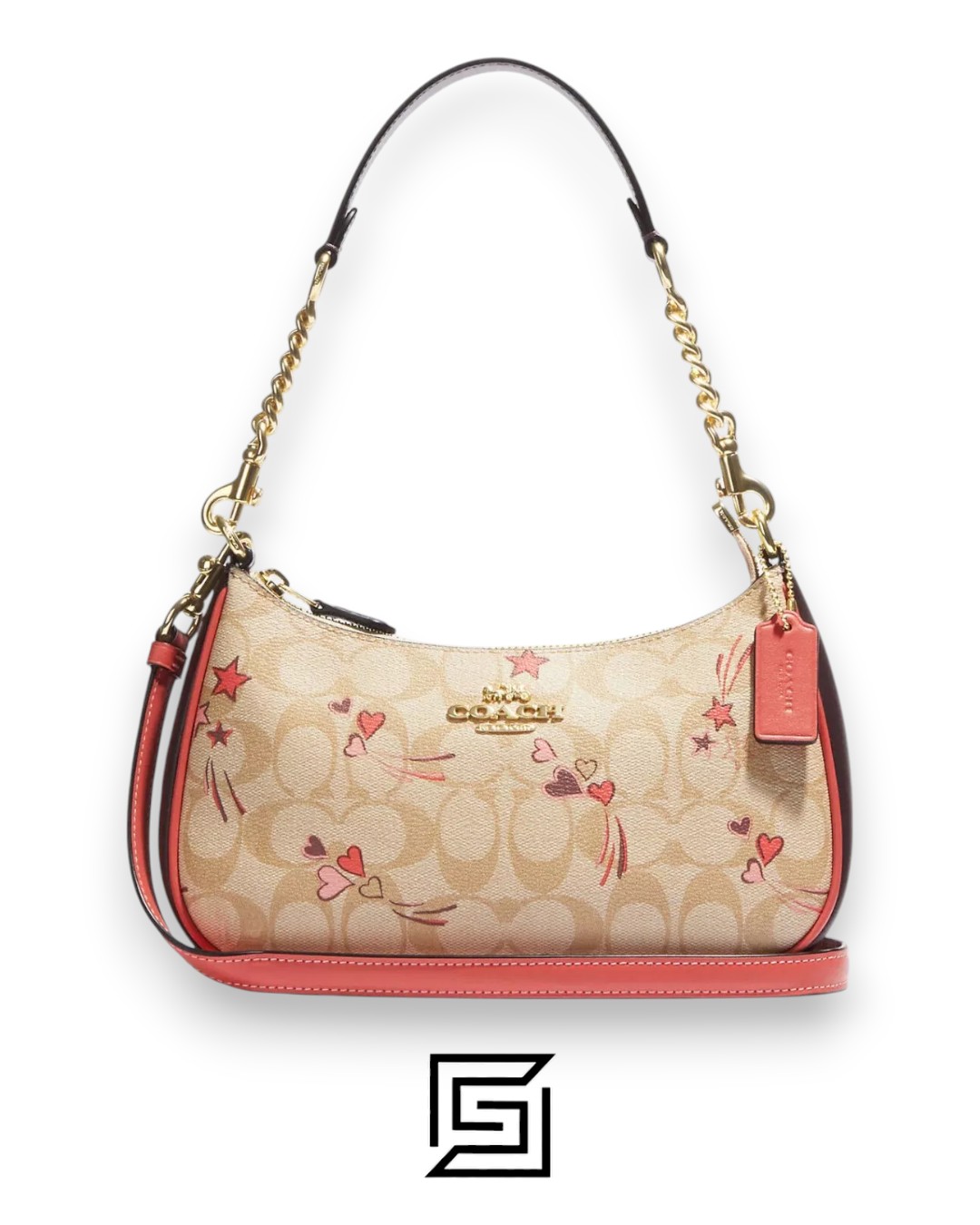 Bags,Leather,Women Teri Shoulder Bag In Signature Canvas With Heart And Star Print CJ644 Coach