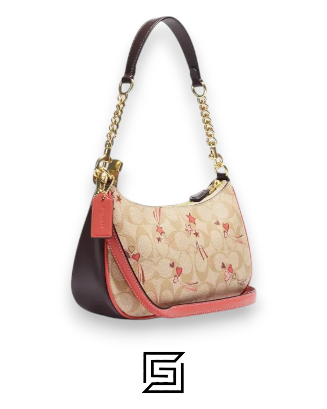 Bags,Leather,Women Teri Shoulder Bag In Signature Canvas With Heart And Star Print CJ644 Coach