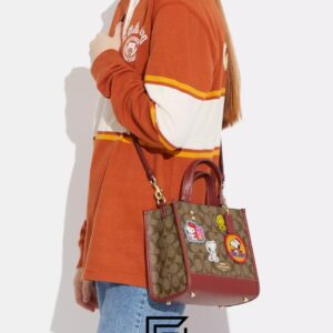 Leather,Women Coach X Peanuts Dempsey Tote Bag 22 In Signature Canvas With Patches CE851 Coach