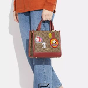 Leather,Women Coach X Peanuts Dempsey Tote Bag 22 In Signature Canvas With Patches CE851 Coach