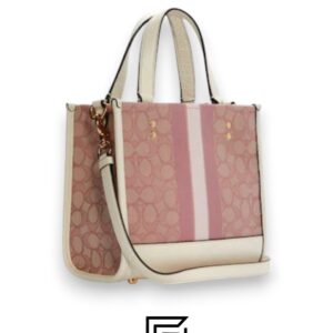 Leather,Women Dempsey Tote 22 In Signature Jacquard With Stripe And Coach Patch Style No. C5115 Pink x White Coach