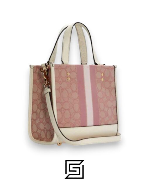 Leather,Women Dempsey Tote 22 In Signature Jacquard With Stripe And Coach Patch Style No. C5115 Pink x White Coach