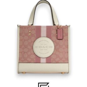 Leather,Women Dempsey Tote 22 In Signature Jacquard With Stripe And Coach Patch Style No. C5115 Pink x White Coach