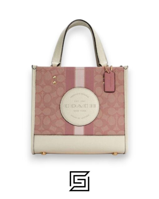 Leather,Women Dempsey Tote 22 In Signature Jacquard With Stripe And Coach Patch Style No. C5115 Pink x White Coach