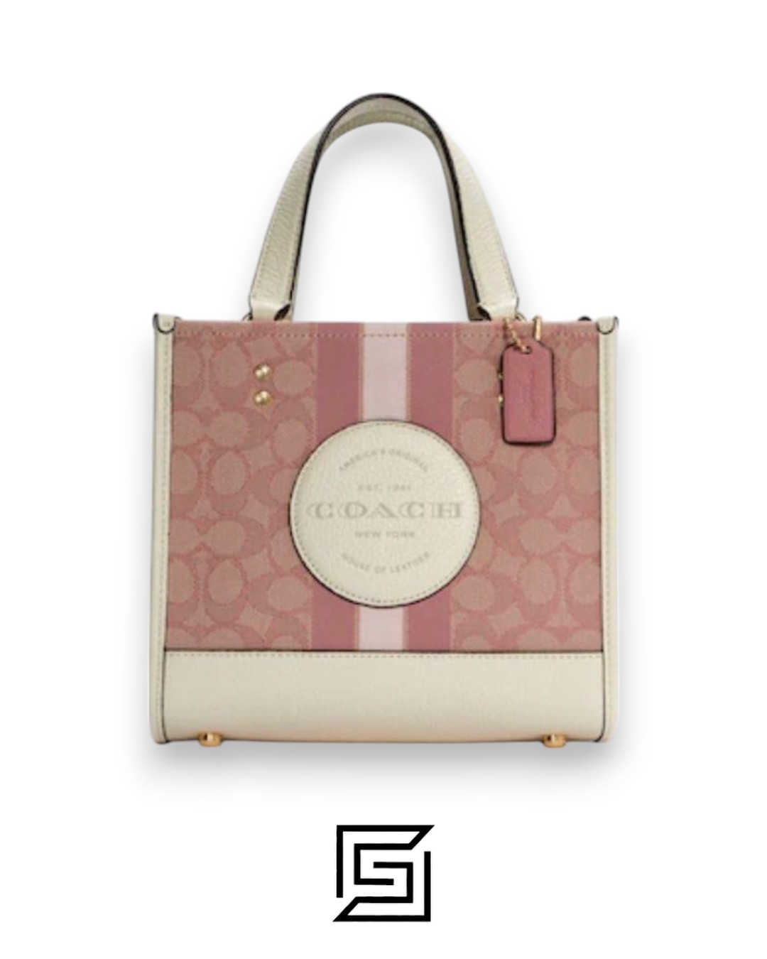 Leather,Women Dempsey Tote 22 In Signature Jacquard With Stripe And Coach Patch Style No. C5115 Pink x White Coach