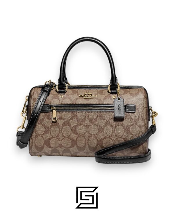 Leather,Women Rowan Satchel In Signature Canvas Style No. F83607 BROWN x Black Coach