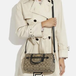 Leather,Women Rowan Satchel In Signature Canvas Style No. F83607 BROWN x Black Coach