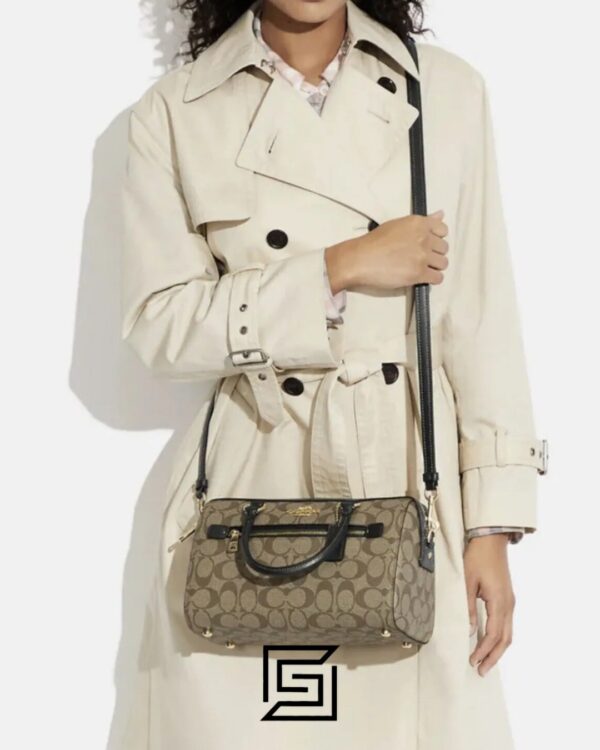 Leather,Women Rowan Satchel In Signature Canvas Style No. F83607 BROWN x Black Coach