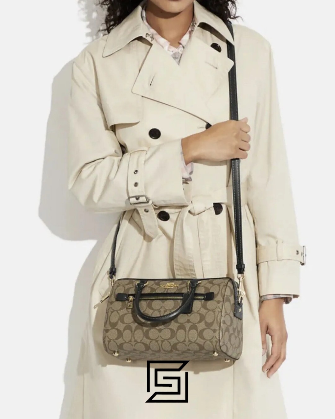 Leather,Women Rowan Satchel In Signature Canvas Style No. F83607 BROWN x Black Coach