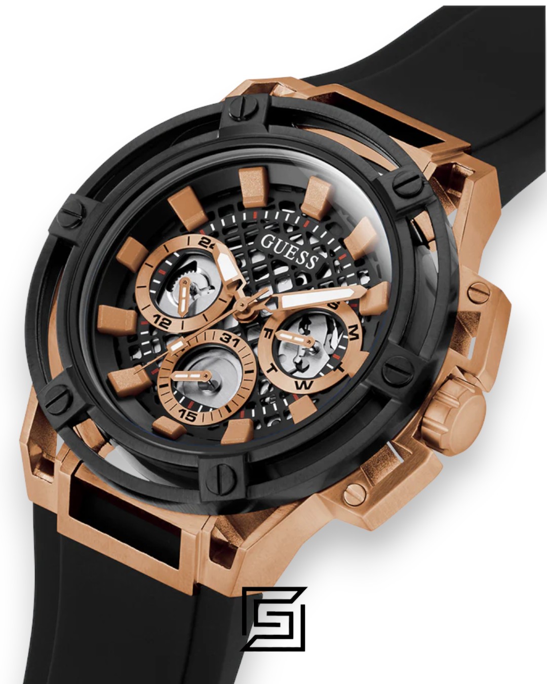 GUESS MEN BLACK X ROSE GOLD TOW TONE Analog Watch -GW0423G5 - Image 5