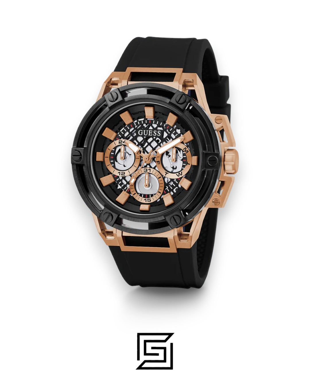 GUESS MEN BLACK X ROSE GOLD TOW TONE Analog Watch -GW0423G5 - Image 2