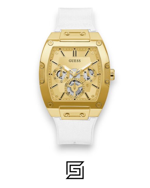 GUESS MEN Gold  TONE Analog WHITE BAND  Watch -GW0202G6