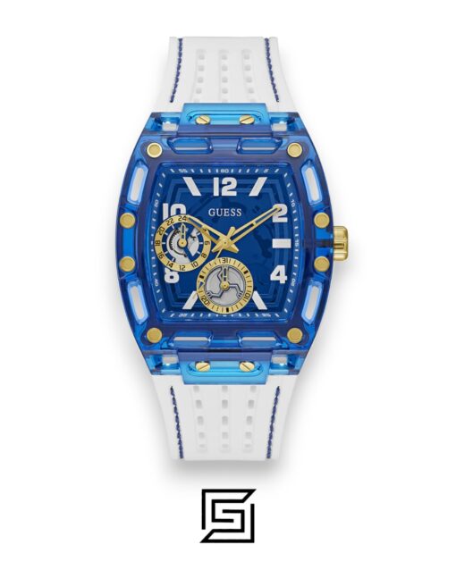 GUESS MEN BLUE Tone Analog RABERR WHITE BAND Watch - GW0499G6