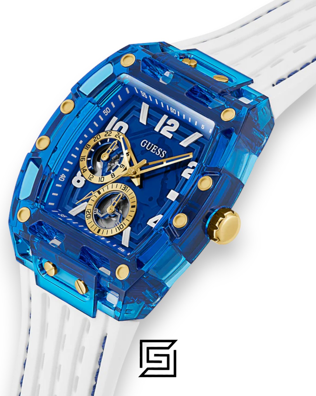 GUESS MEN BLUE Tone Analog RABERR WHITE BAND Watch - GW0499G6 - Image 5