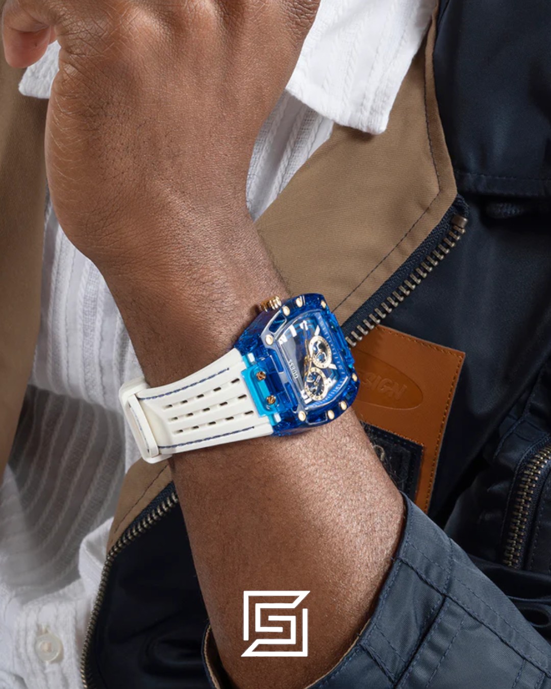 GUESS MEN BLUE Tone Analog RABERR WHITE BAND Watch - GW0499G6 - Image 6