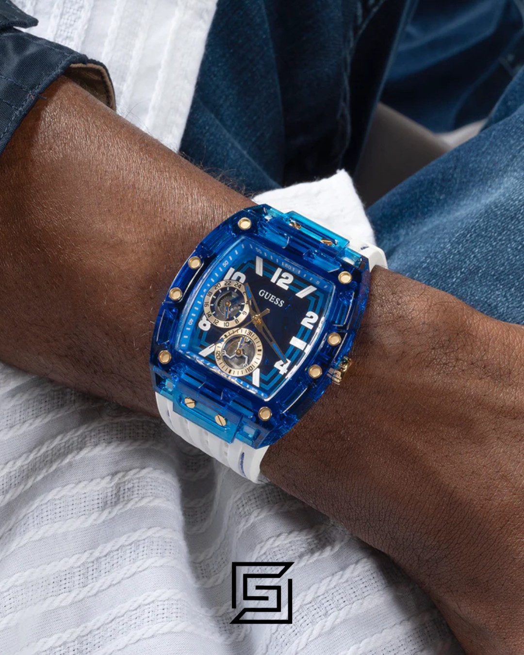 GUESS MEN BLUE Tone Analog RABERR WHITE BAND Watch - GW0499G6 - Image 7