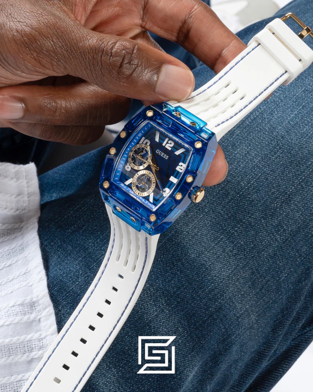 GUESS MEN BLUE Tone Analog RABERR WHITE BAND Watch - GW0499G6 - Image 8