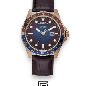 ⁦GUESS MEN ROSE GOLD TONE Analog BAND COLOR BROWN LEATHER WATCH GW0221G2⁩ - الصورة ⁦1⁩