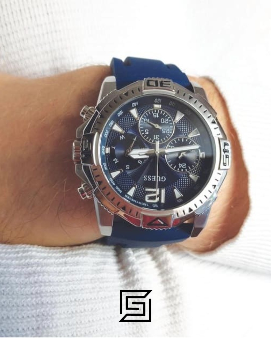 Guess GW0211G1 Orologio Uomo Commander 45mm – Acciaio E Caucciù, Quadrante Blu, Cronografo Al Quarzo