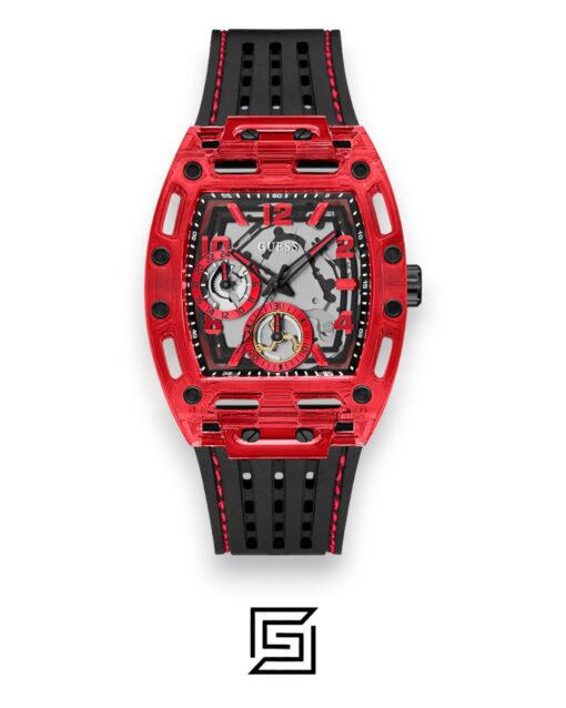 GUESS MEN RED Tone Analog Band Color BLACK WATCH GW0499G4