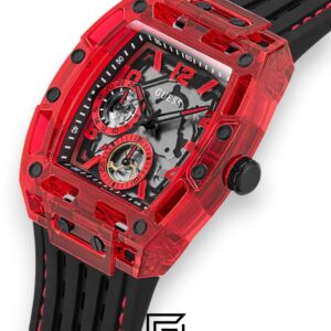 ⁦GUESS MEN RED Tone Analog Band Color BLACK WATCH GW0499G4⁩ - الصورة ⁦5⁩