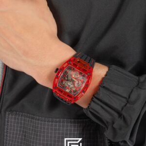 ⁦GUESS MEN RED Tone Analog Band Color BLACK WATCH GW0499G4⁩ - الصورة ⁦6⁩