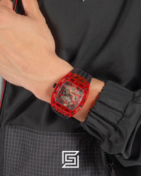 GUESS MEN RED Tone Analog Band Color BLACK WATCH GW0499G4