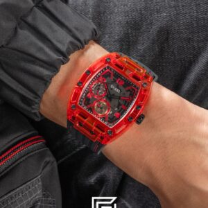 ⁦GUESS MEN RED Tone Analog Band Color BLACK WATCH GW0499G4⁩ - الصورة ⁦7⁩