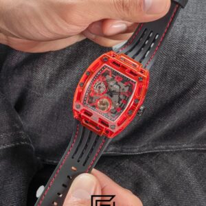 ⁦GUESS MEN RED Tone Analog Band Color BLACK WATCH GW0499G4⁩ - الصورة ⁦8⁩