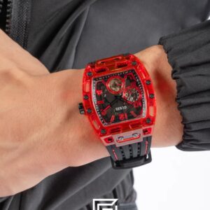 ⁦GUESS MEN RED Tone Analog Band Color BLACK WATCH GW0499G4⁩ - الصورة ⁦9⁩