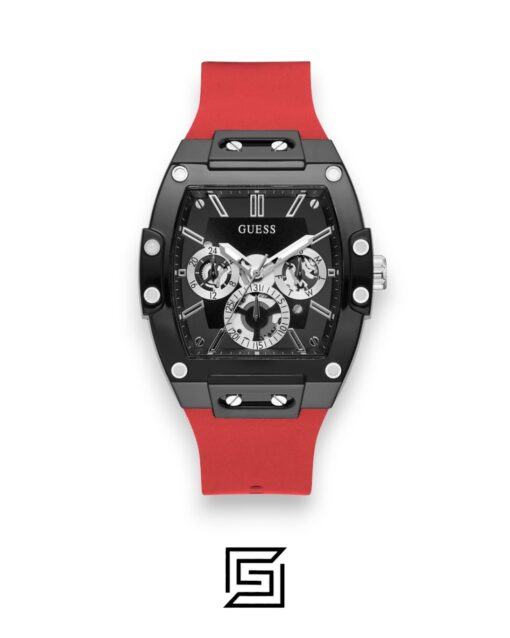 GUESS MEN BLACK Tone Analog Band Color	Red WATCH GW0203G4