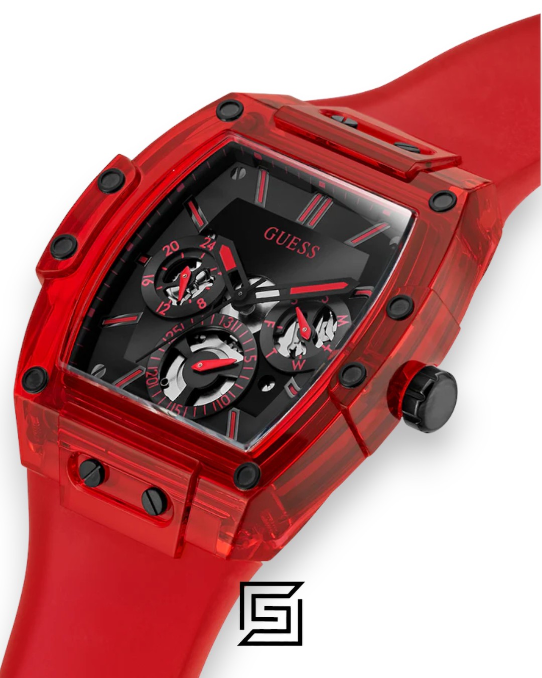 ⁦GUESS MEN RED Tone Analog Band Color RED WATCH GW0203G5⁩ - الصورة ⁦5⁩