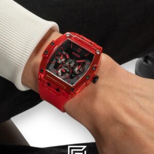 ⁦GUESS MEN RED Tone Analog Band Color RED WATCH GW0203G5⁩ - الصورة ⁦7⁩