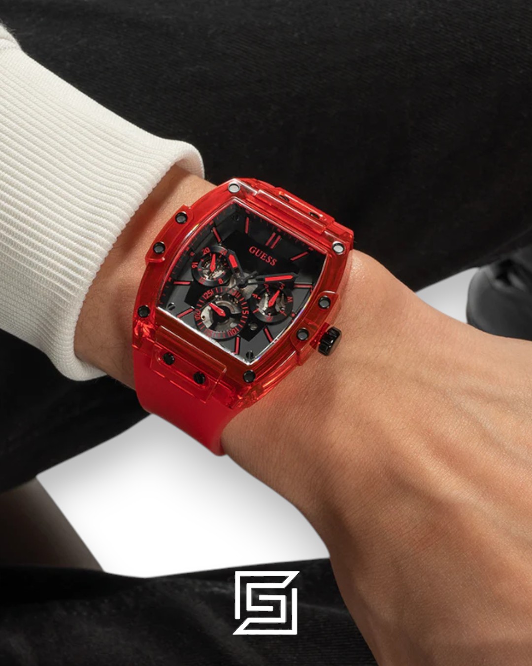 ⁦GUESS MEN RED Tone Analog Band Color RED WATCH GW0203G5⁩ - الصورة ⁦7⁩