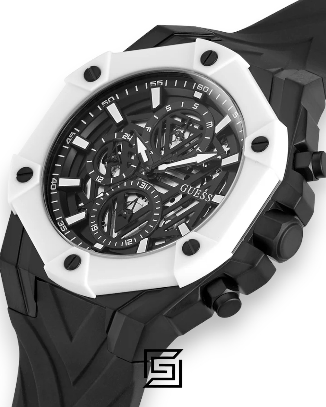 ⁦GUESS MEN BLACK Tone Analog Band Color	BLACK SILICON WATCH GW0579G1⁩ - الصورة ⁦5⁩