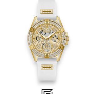 GUESS Ladies Gold Tone Analog Band White Silicone Watch GW0536L2 - Image 1