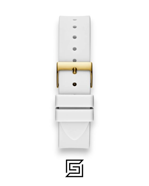 GUESS Ladies Gold Tone Analog Band White Silicone Watch GW0536L2