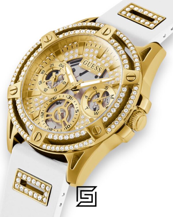 GUESS Ladies Gold Tone Analog Band White Silicone Watch GW0536L2