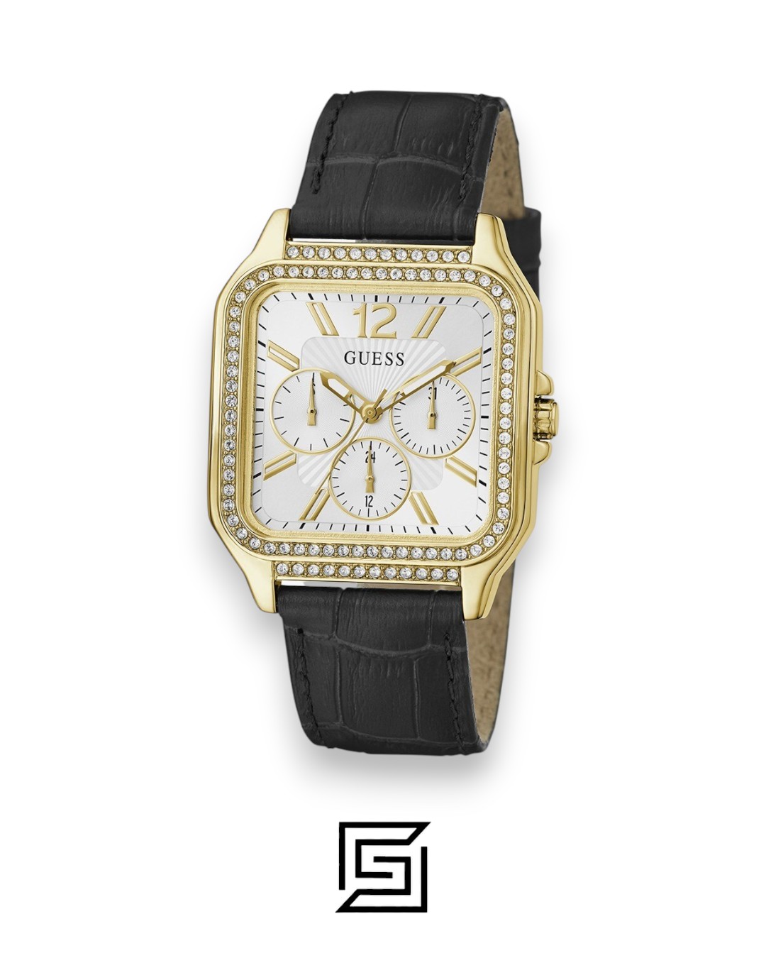 GUESS Ladies GOLD Tone Analog BAND Leather BLACK Watch GW0309L2 - Image 2