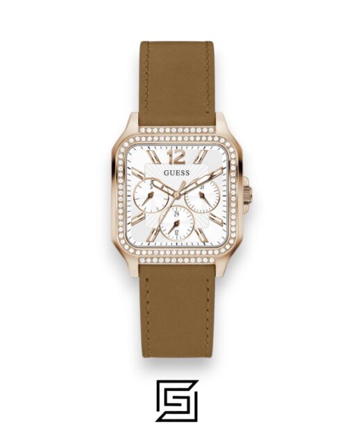 GUESS Ladies ROSE GOLD Tone Analog BAND Leather BROWN Watch GW0309L3