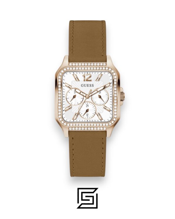 GUESS Ladies ROSE GOLD Tone Analog BAND Leather BROWN Watch GW0309L3