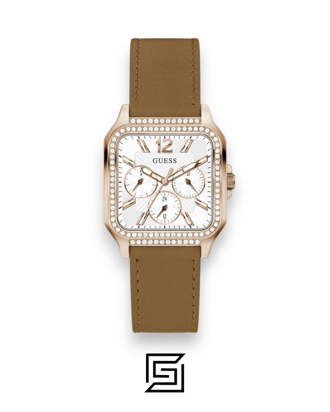 GUESS Ladies ROSE GOLD Tone Analog BAND Leather BROWN Watch GW0309L3 - Image 1