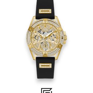 ⁦GUESS Ladies Gold Tone Analog Band BLACK Silicone Watch  GW0536L3⁩ - الصورة ⁦1⁩