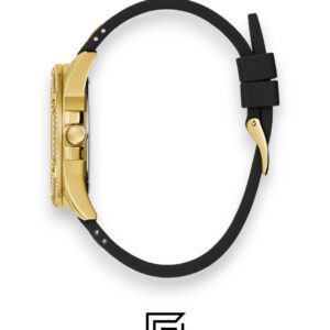 ⁦GUESS Ladies Gold Tone Analog Band BLACK Silicone Watch  GW0536L3⁩ - الصورة ⁦3⁩