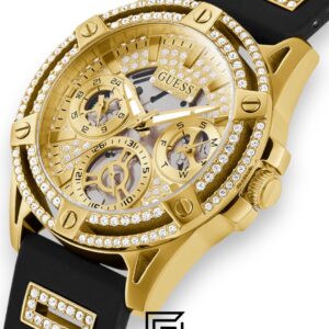 ⁦GUESS Ladies Gold Tone Analog Band BLACK Silicone Watch  GW0536L3⁩ - الصورة ⁦5⁩